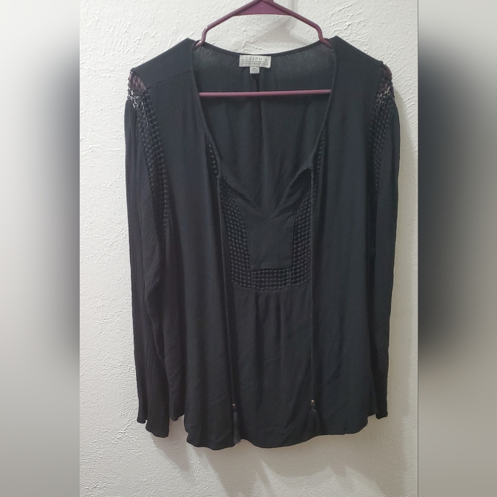 Joseph A Black Blouse with Textured Panels